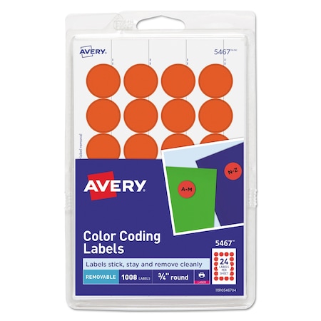 Avery Dennison Label, 0.75", Round, NeRed, PK1008 05467